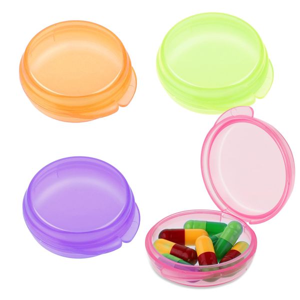 4 Pcs Mini Pill Organizer Small Pill Box Cute Portable Pill Case for Pocket Purse Travel Storage Containers Earplug Case Medicine Dispenser Vitamin Holder (Pink+Orange+Green+Purple)