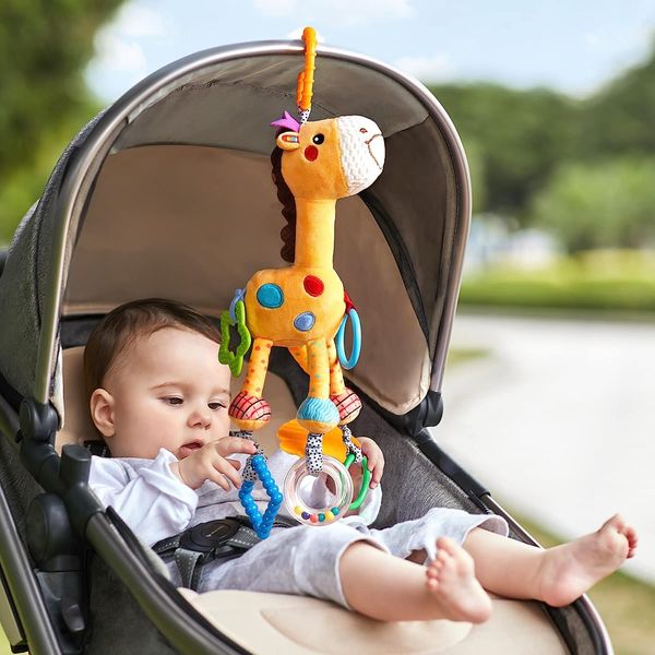 TUMAMA Giraffe Hanging Rattle Toys, Soft Baby Hanging Toys with Wind Chimes, Stroller Car Seat Crib Plush Animal Activity Toys Gift for Newborn Toddlers 0,3,6,9,12,36 Month