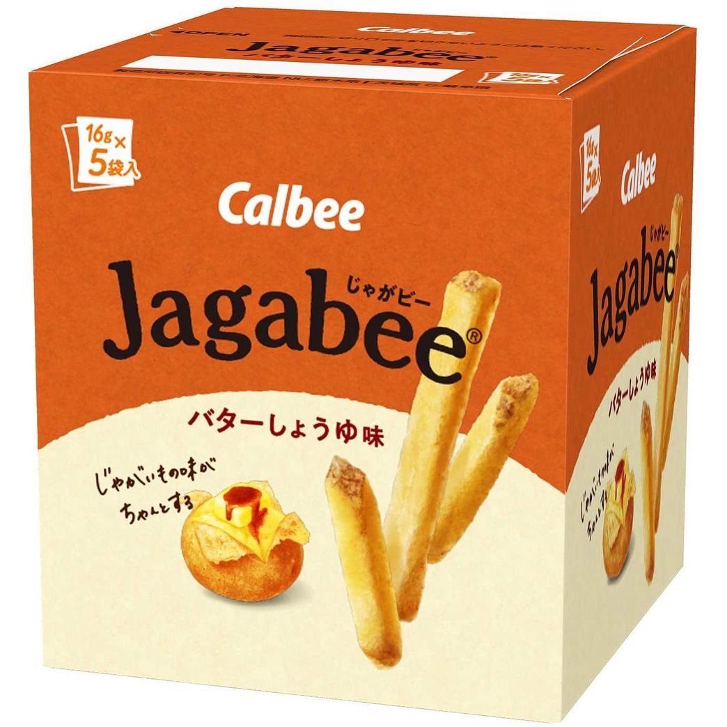 Calbee Jagabee Potato Sticks Snack Butter Soy Sauce 80g (Pack of 3 Boxes)
