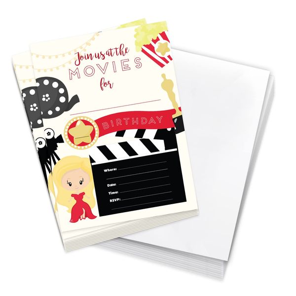 Desert Cactus Movies Invitations Kids Party Happy Birthday Invite Cards (10 Count) With Envelopes Boys Girls (10ct) Style 1