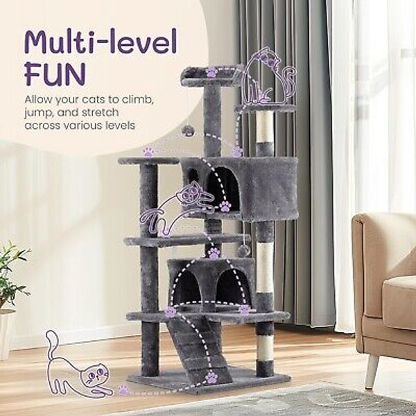 53" Cat Tree Tower Activity Center Large Playing House Condo for Pet Cat Rest US