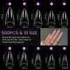 500pcs Nail Tips Stiletto Short for Acrylic, Clear Half Cover Shape Nail Tips French Transparent Nail Tip Press On False Artificial Nails Mold for Acrylic Nails 10 Sizes