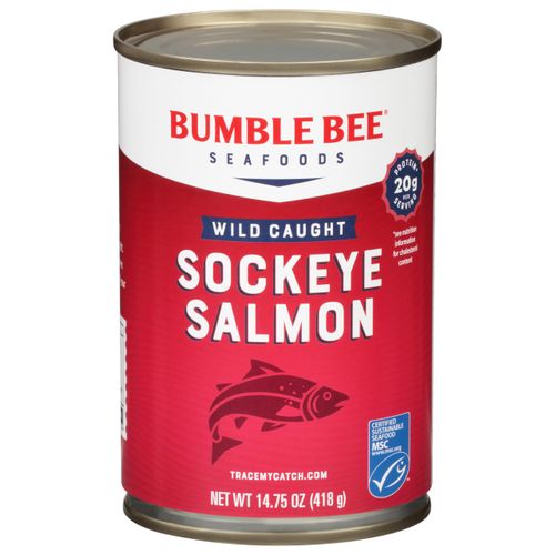 Bumble Bee Canned Red Sockeye Salmon, 14.75 oz Can - Premium Wild Caught Salmon with Skin & Bones - 20g Protein - MSC Certified Sustainable Seafood, Non-GMO, Gluten Free, Kosher