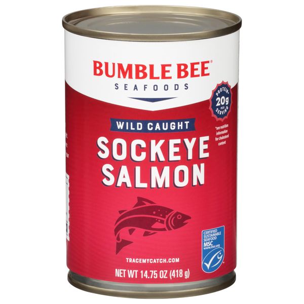 Bumble Bee Canned Red Sockeye Salmon, 14.75 oz Can - Premium Wild Caught Salmon with Skin & Bones - 20g Protein - MSC Certified Sustainable Seafood, Non-GMO, Gluten Free, Kosher