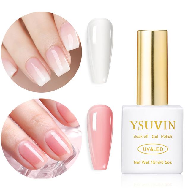 Yueshop 2PCS Milky White Jelly Gel Set - 15ml Pink Nude Gel Nail Polish,Transparent White Milky Gel Nail Varnish Set Nail Art Soak Off LED Lamp Nail Polish Manicure Kit For Girl Women Gift