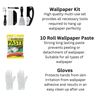 Wallpaper Paste Kit - Set Includes 2x10 Roll Adhesive Paste and Wallpaper Hanging Kit Containing Smoother, Roller, Brush, Scraper, Trimmer and Gloves