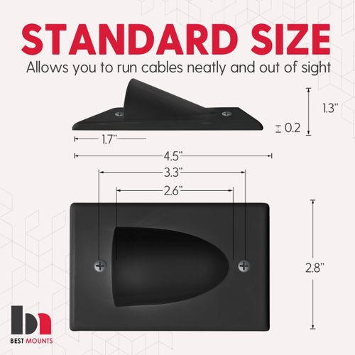 BestMounts - 2 Pack Outer Nose Behind Wall Cable Management TV Cord Hider for Wall Mounted TV - Single Gang Low Voltage Recessed Wall Plates Cable Pass Through for Wires, HDTV, HDMI