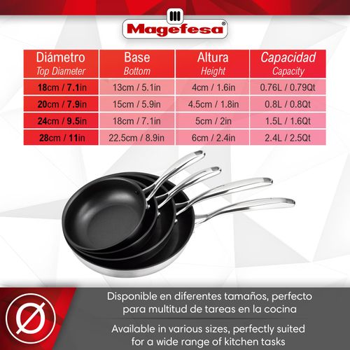 MAGEFESA Balance 9.4-Inch Stainless Steel Frying Pan with Xylan Plus Non-Stick Coating – Energy-Saving Full Induction Base, Triple-Layer Diffuser Bottom, Oven Safe, Anti-Splash Design, Skillet