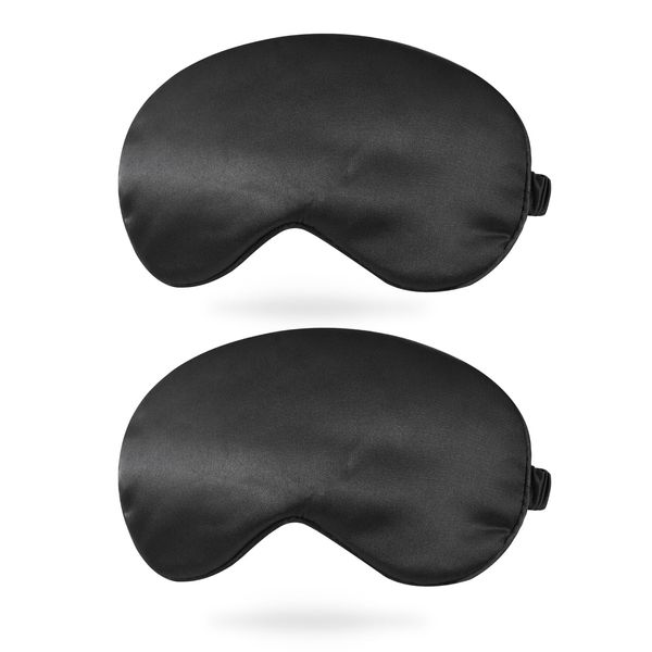 PATIKIL Silk Eye Mask Set of 2 Soft Satin Fabric Eye Protection Black Out Eye Cover for Side Sleeping Elastic Strap for Women Men Travel Black