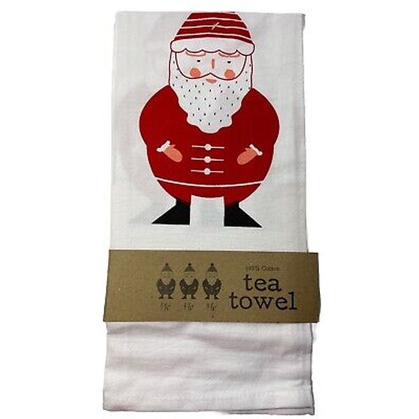 Santa Tea Towel Ho-ho-ho White Red Black