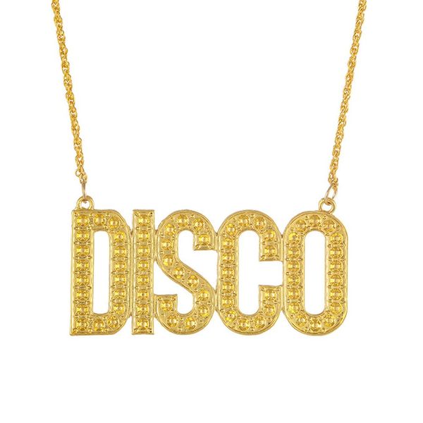 Liitata Disco Zeichen Halskette Hiphop Gold Kette Rockstar Rapper Punk Gold Kette 80er 90er Jahre Kostüm Zubehör Statement Necklace für Herren Fasching Karneval Mottoparty