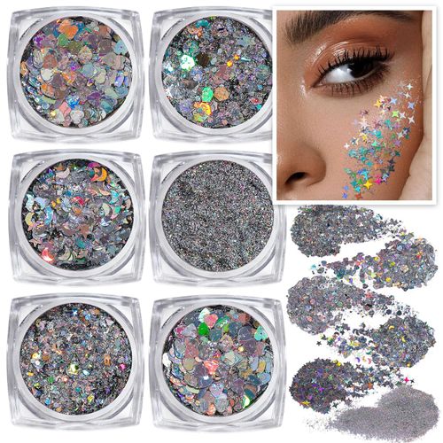 Festival con glitter, 6 pezzi Body Glitter Gel Chunky Sequin Face Body Glitter Festival Accessori Gadget, Capelli Glitter Festival Glitter per il viso Halloween Trucco Carnevale Glitter per il corpo