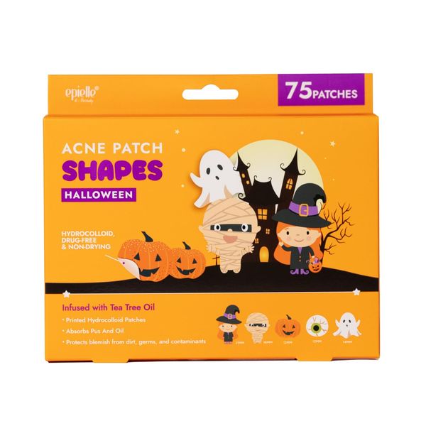 Epielle Acne Patch Shapes Halloween Edition, 75 Count with Hydrocolloid Dressing | Korean Skincare | Fun for parties, sleepovers, girls' nights