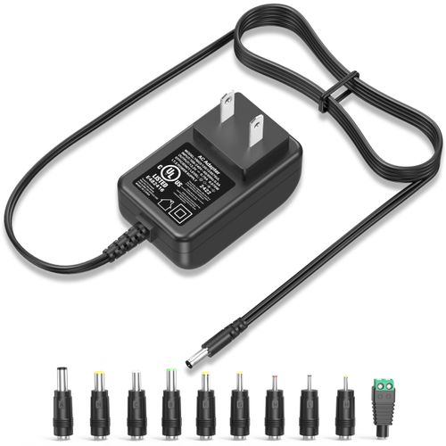 PERFEIDY 14V 1A 0.8A 0.5A Charger 14.0V 1.0A AC Adapter 14W Switching Power Supply DC 14 Volt 1000mA 800mA 600mA 500mA Adaptor Regulated Transformer Cord with 10 Interchangeable Jacks UL Listed Plug