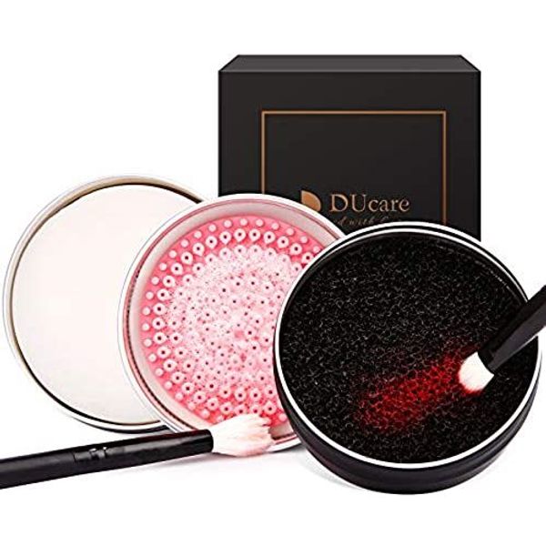 DUcare Brush Cleaner, Makeup Brush Cleaning, Solid Soap for Brushes, Dry Cleaning Sponge, Makeup Brush Cleaning Mat, Makeup Brush Cleaner 3pc Set, Soap + Dry Sponge + Cleaning Mat