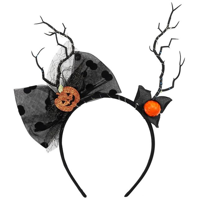 Vakkery Light Up Halloween Headband LED Pumpkin Headbands Antler Headwear Halloween Costume Party Hair Accessories for Women