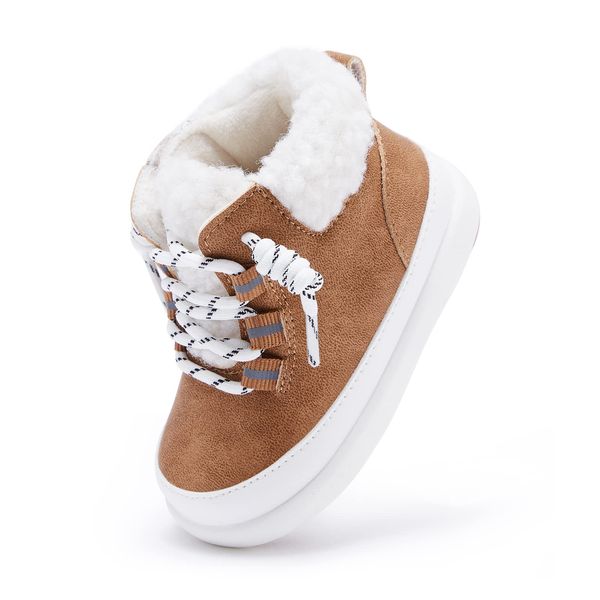 BMCiTYBM Baby Snow Boots Boys Girls Winter Shoes Non-Slip Outdoor 6 9 12 16 18 20 24 Sneakers Brown Size 12-18 Months Toddler