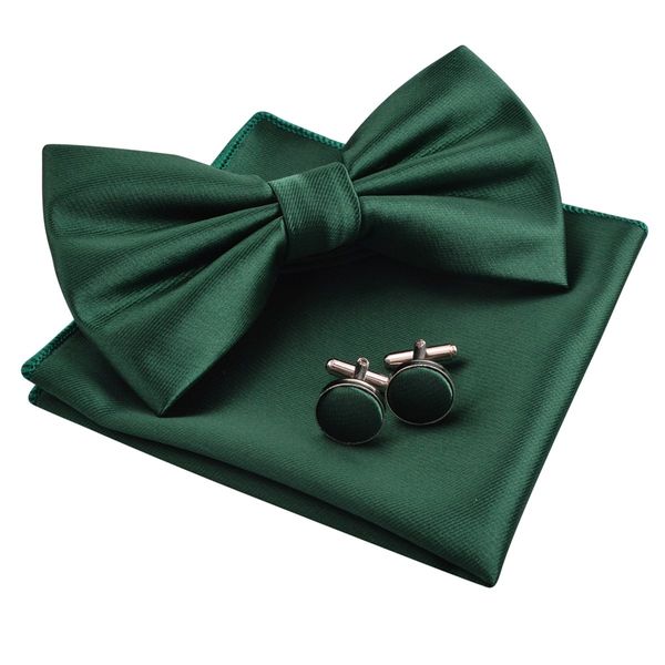 Alizeal Mens Tuxedo Bow Tie, Hanky and Cufflinks Set (Dark Green)