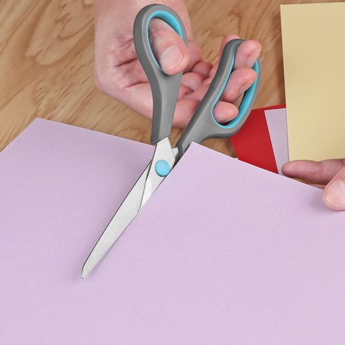 Asdirne Scissors, Stainless Steel Blades, Soft Handle, Suitable for Households, Offices and Schools, All Purpose, Blue/Grey, 21.5cm