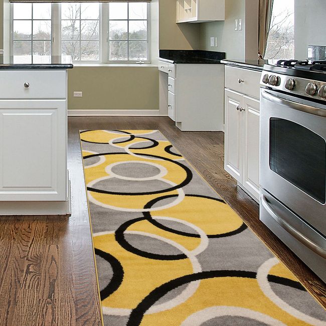 Rugshop Rugs for Kitchen Modern Abstract Circles Yellow Carpet 2x10 Runner Rugs