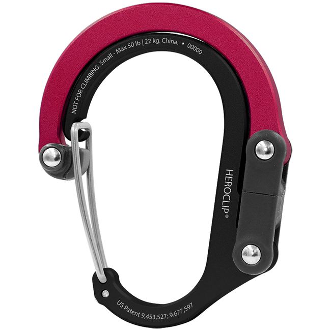 HERO CLIP Small Hero Clip Small Carabiner Shaped Hook Back Hanger Static Load 46.5 lbs (22 kg), red & black red & black