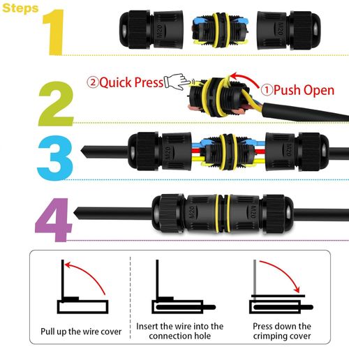 Waterproof Electrical Cable Connector, NineLeaf 3PK 12 or 3 Pin Underground Wire Connector for M20 Cable, Ø5-12mm, IP68 Waterproof, Extension Protector for Outdoor Road Landscape Lights