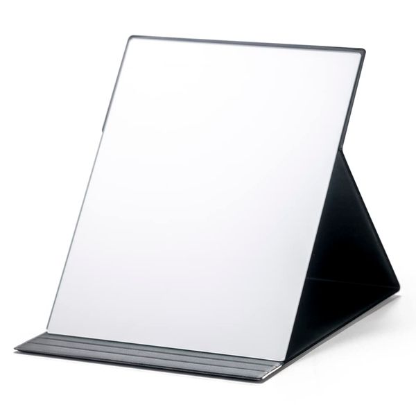 HORIUCHI MIRROR (Thinner Mirror, Easy to Use) Folding Mirror, Makeup Mirror, Foldable, Tabletop, Stand, Mirror, Angle Adjustable, Compact, Portable, Travel, Storage, Convenient, Large, Clear, Beautiful Mirror, Large, Black, Made in Japan