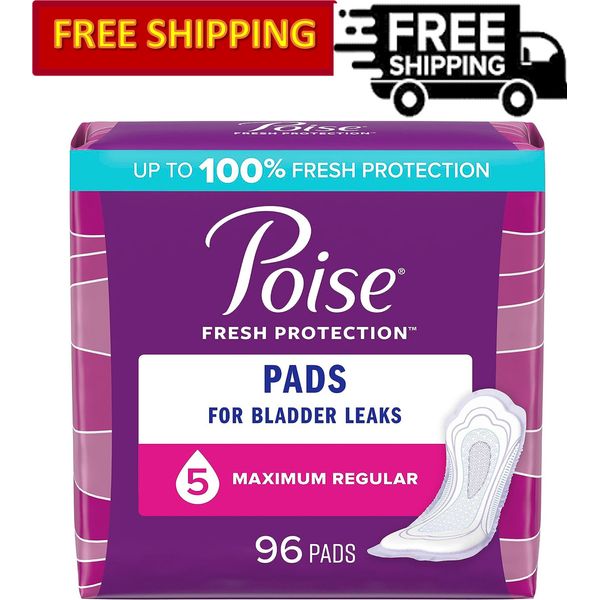 Poise Incontinence & Postpartum Incontinence Pads, 5 Drop Max Absorbency-96 Ct