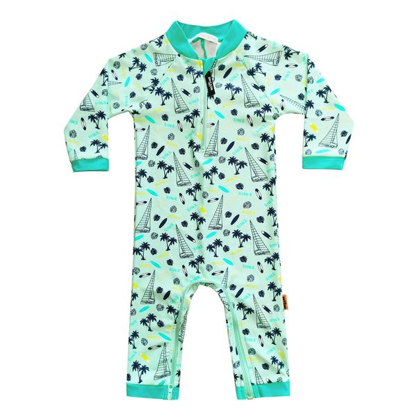 weVSwe Baby Long Sleeve Green Surfboard Beach Swimwear Boy One-Piece Sailboat Swimsuit Sun Proetection Rash Guard 6-12 Months