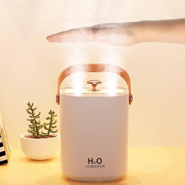 Air humidifier for bedroom，1.2L Portable Cool Mist Humidifiers Auto Shut-Off USB Desk Humidifier,with Warm Night Light and Dual Nozzle Design for Bedroom Travel Office,Whit.