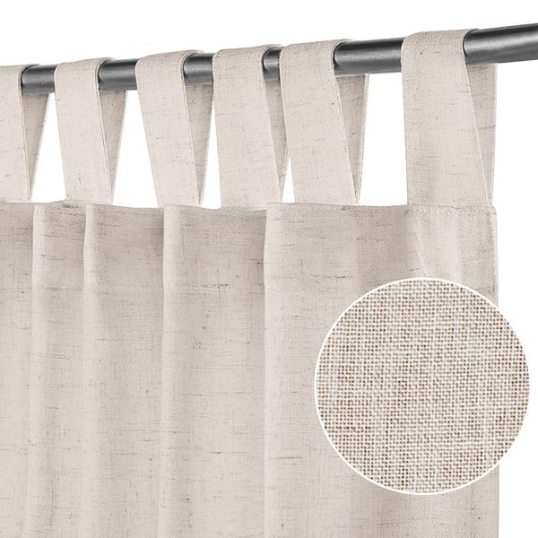 Natural Linen Curtains 108 Inches Long Tab Top Semi Sheer Curtain Drapes Elegant Casual Linen Textured Window Treatments Panels/Drapes, Light Filtering Privacy Added Home Fashion 2 Panels, Natural