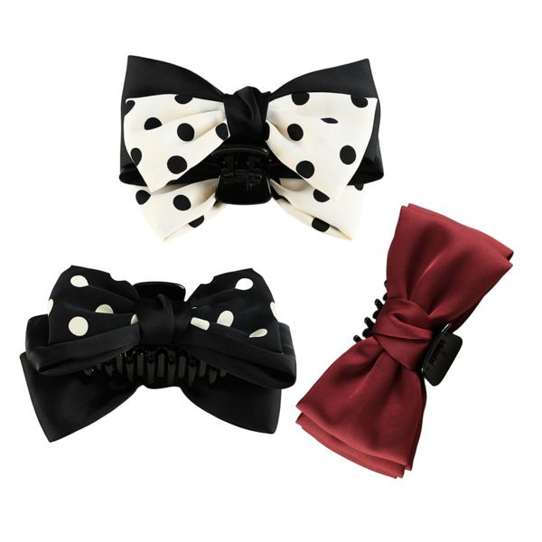 3Pcs Wave Point Bow Hair Claw Clip Bows Hair Claws Barrette Bow-knot Hair Claw Clips Barrettes Nonslip Claws Clamps Hair Clips Hair Accessories for Women Girls