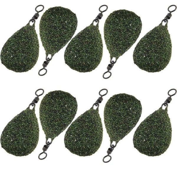 10x Carp Fishing Casting Ledger Weights, Flat Pear Style With Size 8 Swivel, Green Gravel Coated Terminal Tackle In Sizes 1.5oz 2oz, 2.5oz, 3oz (10x Flat Pear Gravel 2oz)