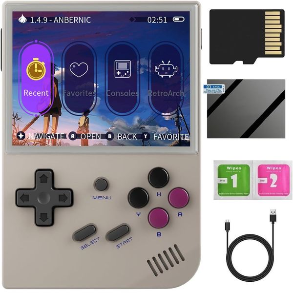 RG35XX 2024 Version Retro Handheld Game Console , 3.5 Inch IPS Screen Linux System Built-in 64G TF Card 5474 Classic Games Support TV Output(Gray-New)