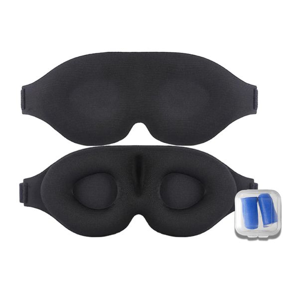 DREAMMASK Black 3D Shape Foam Night Mask Comfortable Eye Mask Dark Circles Eye Mask with Noise Cancelling Foam Ear Plugs