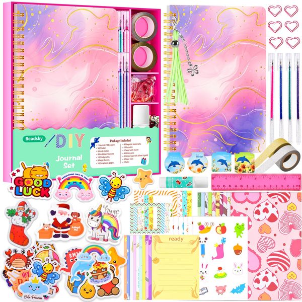 DIY Journal Kit, Christmas Birthday Gifts for 8 9 10 11 12 13 14 Year Old Girl, Toys for Ages 8-13, Cute Stuff for Tween Teen Girls, Stationery Arts Crafts Journaling Kit, Scrapbook Kit Art Supplies