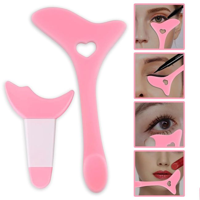 2pcs Eyeliner Stencil Tool Silicone Eyeshadow Mascara Shield Guard, Reusable Eye Liner Make-Up Tool Kit for Beginners, Face Cream Mask Tools, Eyeliner Stickers (Pink)