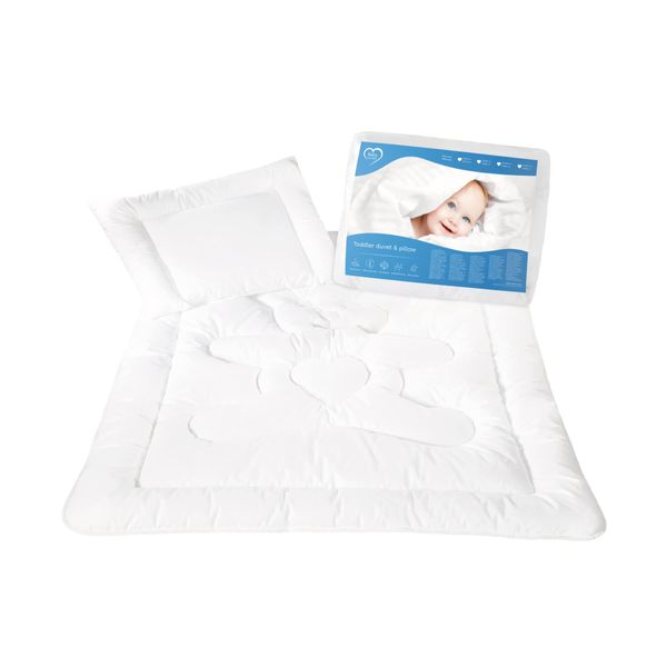 Baby Comfort Quilted Duvet & Flat Pillow Filling Set All Seasonal Cot, Cot Bed Size White Bear Design (120x90 cm)