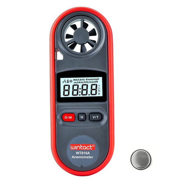 Wintact Handheld Anemometer Small Digital Vane Wind Speed Meter Gauge, Pocket Air Flow Velocity Tester with Measuring Wind Temperature 14℉ to 113℉ for House HVAC Duct Outdoor Kite Boat Sailing Surfing