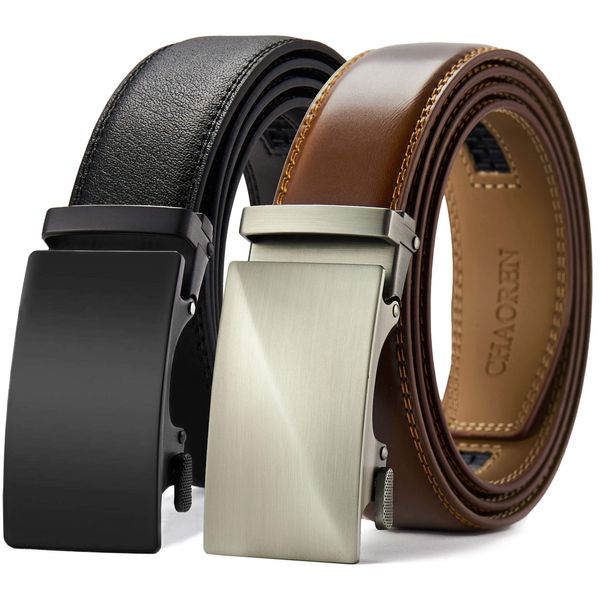 CHAOREN Ratchet Belts for Men 2 Pack - Mens Belt Leather 1 3/8" in Gift Set Box - Meet Almost Any Occasion and Outfit