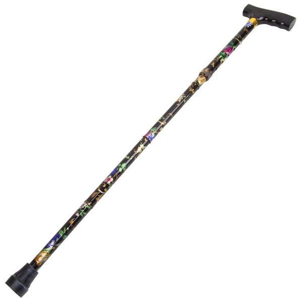 Patterned Folding Height Adjustable Walking Stick - Single - Dark Floral