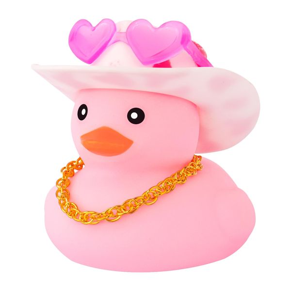 wonuu Pink Rubber Duck with Heart-Shaped Sunglasses Car Ducks Small Duckies with Cowboy Hat, Dot-Pink Dot