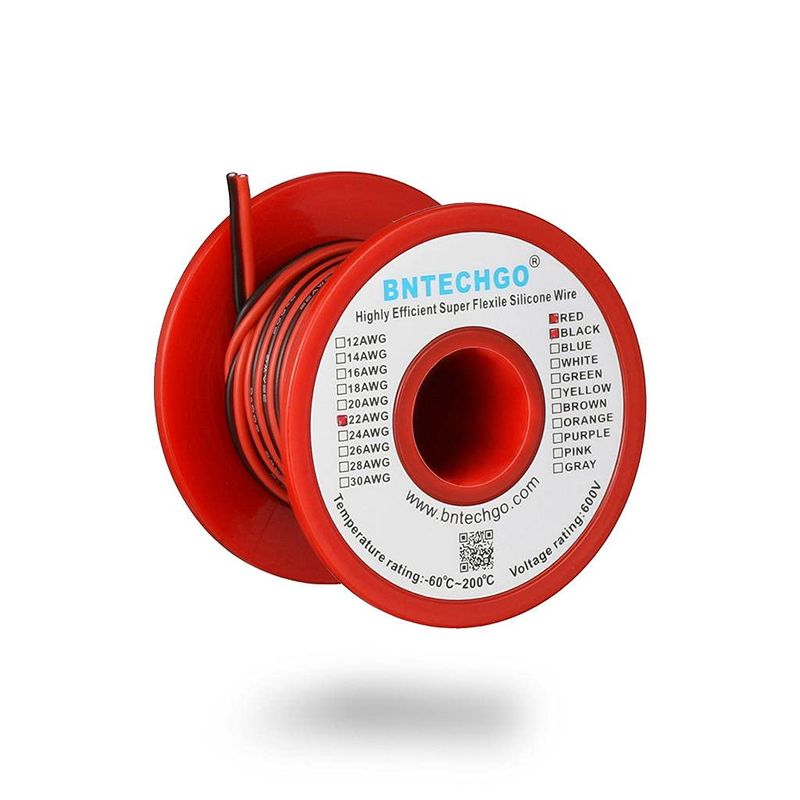 BNTECHGO 22 Gauge Flexible 2 Conductor Parallel Silicone Wire Spool Red ...