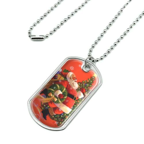 GRAPHICS & MORE Christmas Holiday Santa Skating Toys Tree Military Dog Tag Pendant Necklace with Chain
