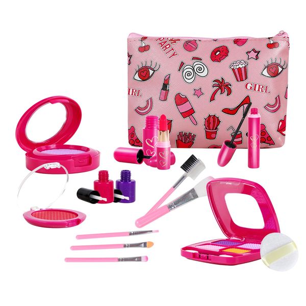 Goodream Girl Gifts Pretend Play Makeup Toys Beauty Set for Toddler Little Girls Age 3 4 5 6-8 Kids Your Princess Niece Granddaughter Birthday Halloween Christmas (Fake Cosmetic 15pcs Kits)