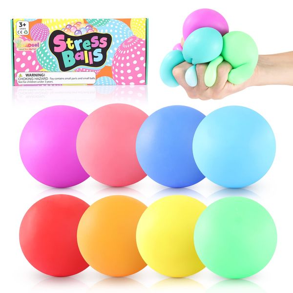 Slow Rise Sensory Stress Ball 8 Pack, Stretchy Fidget Ball for Anxiety Stress Relief, Fidget Toys for Kids Adults, Gifts Christmas with Nice Box, Stocking Stuffer for Kids (Slow Rise)