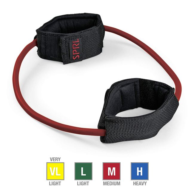 SPRI Xercuff Leg Resistance Band Exercise Cord with Non-Slip Padded Ankle Cuffs, Red, Medium