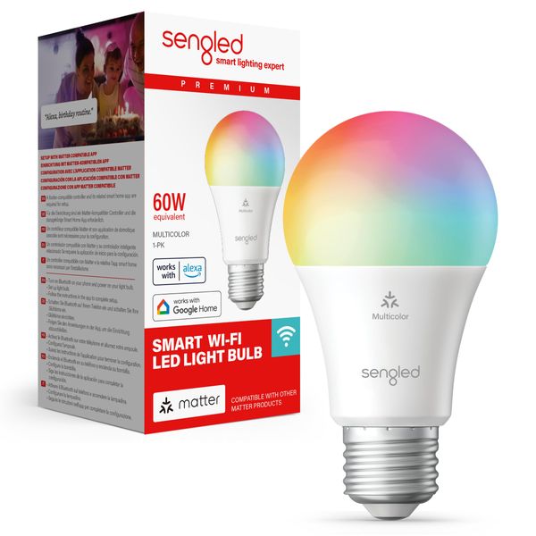 Sengled LED Smart Light Bulb (E27), Matter-Enabled, Multicolour, Works with Alexa, 60W Equivalent, 800LM, Instant Pairing, Matter-Compatible Platform Required, 2.4 GHz, Wi-Fi, 1-Pack