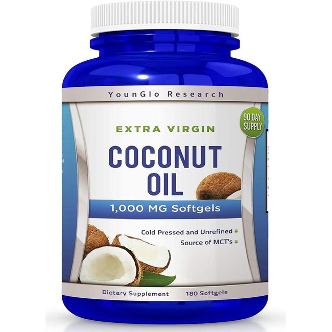 Coconut Oil Capsules - 180 Extra Virgin Softgels 1000 mg - Great Pills for Hair,