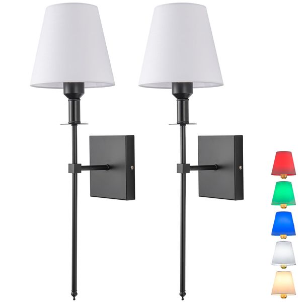 jengush Wall Sconces Battery Operated Wall Light Set of 2，not Hardwired Sconce Fixture，Battery Powered Wall Lamp with Remote Dimmable-Easy to Install Not Wires,for Bedroom, Lounge, Farmhouse (Black)